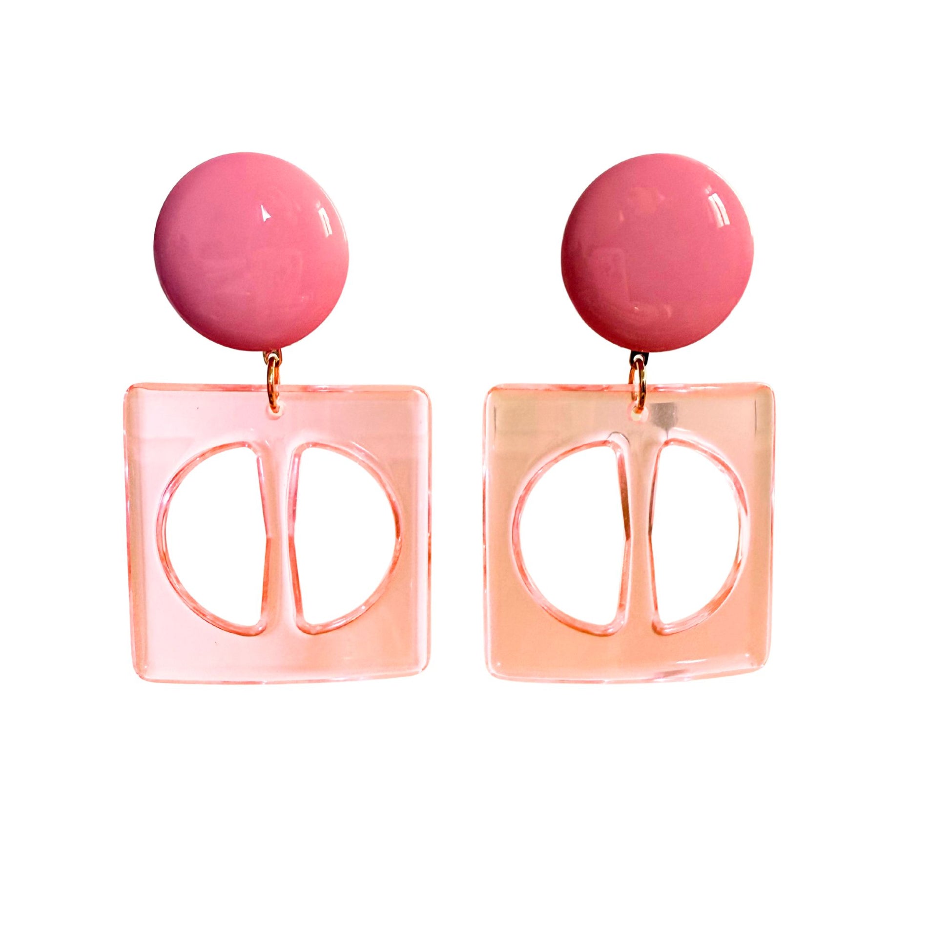 BOUCLES D'OREILLES FRANCINE BRAMLI: MODELE UNIQUE ROSE BONBON CARRÉ