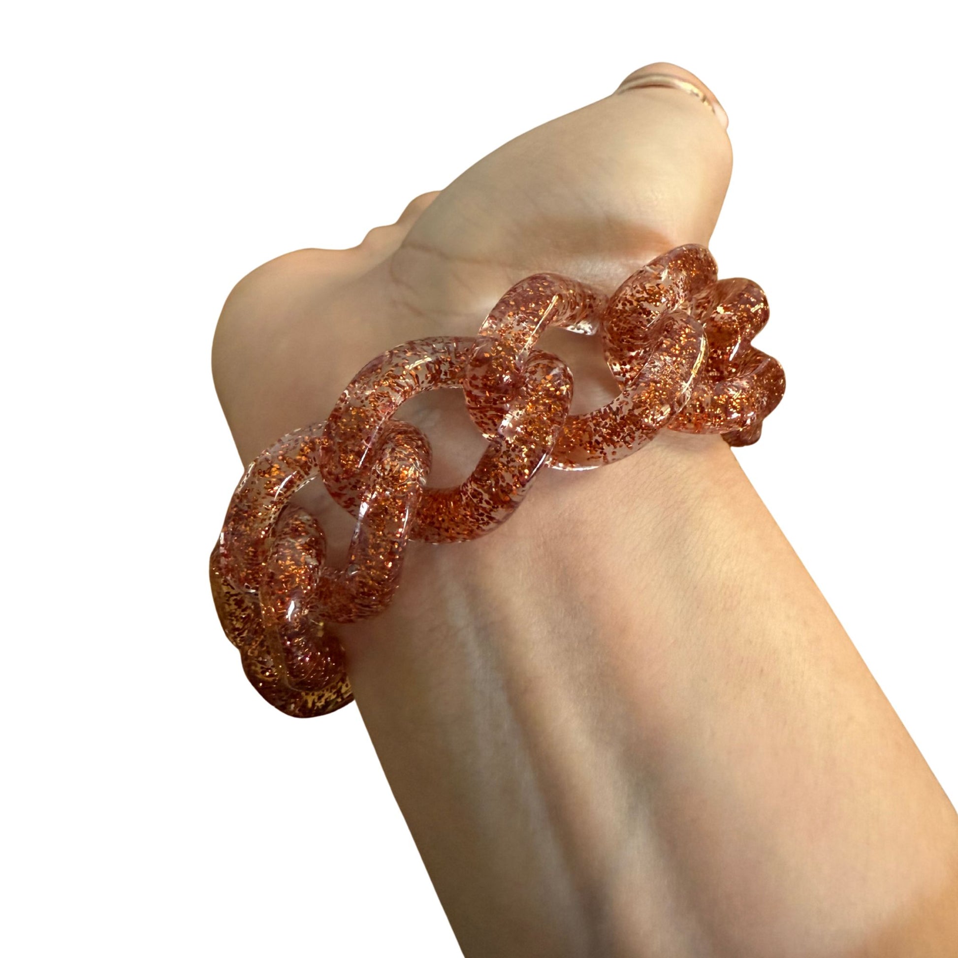 BRACELET FRANCINE BRAMLI: MAILLONS PAILLETTES AMBRE ET CHARM CRISTAL AMBRE