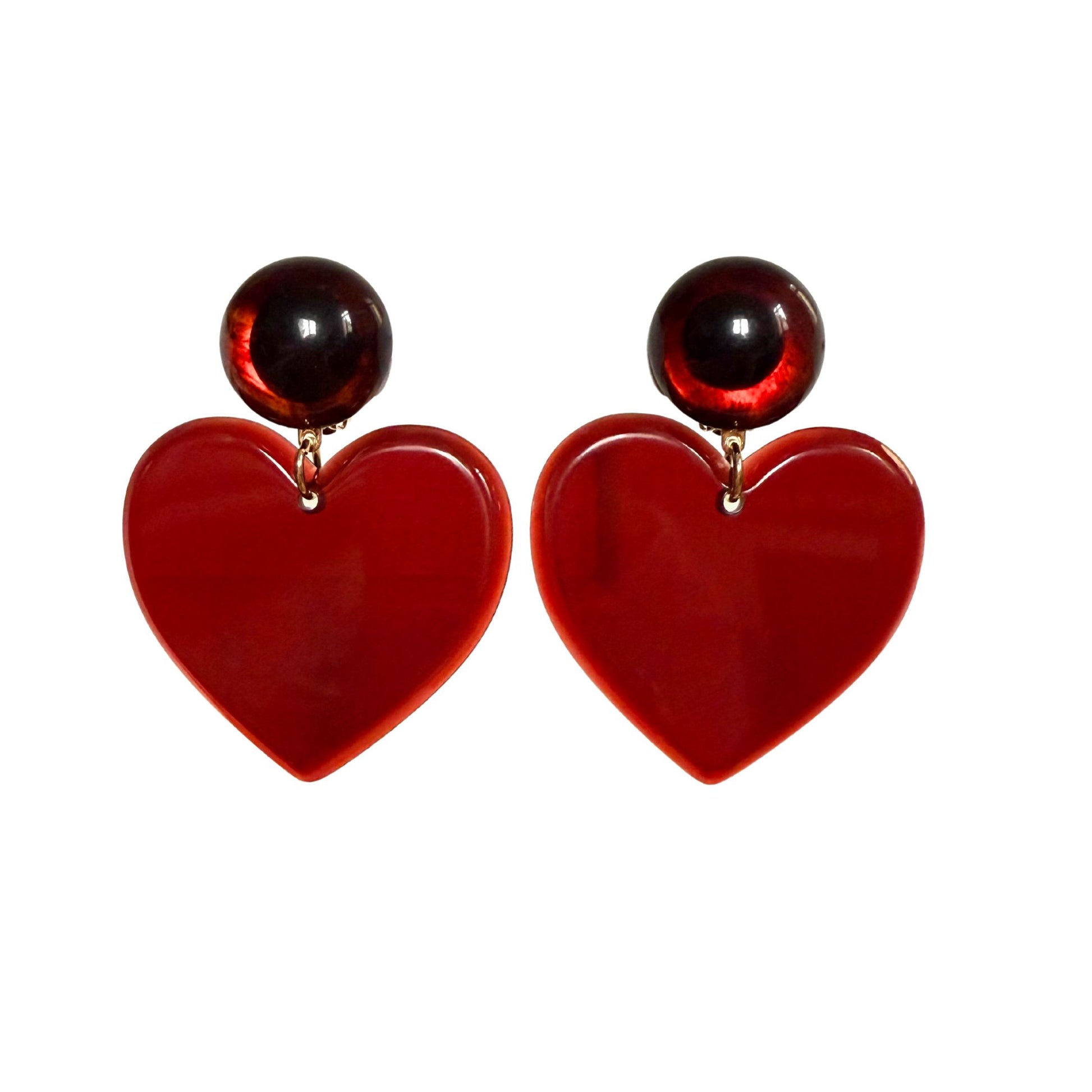 BOUCLEDS D'OREILLES FRANCINE BRAMLI: MARRON/BORDEAUX ET CABOCHON AMBRE FONCÉ