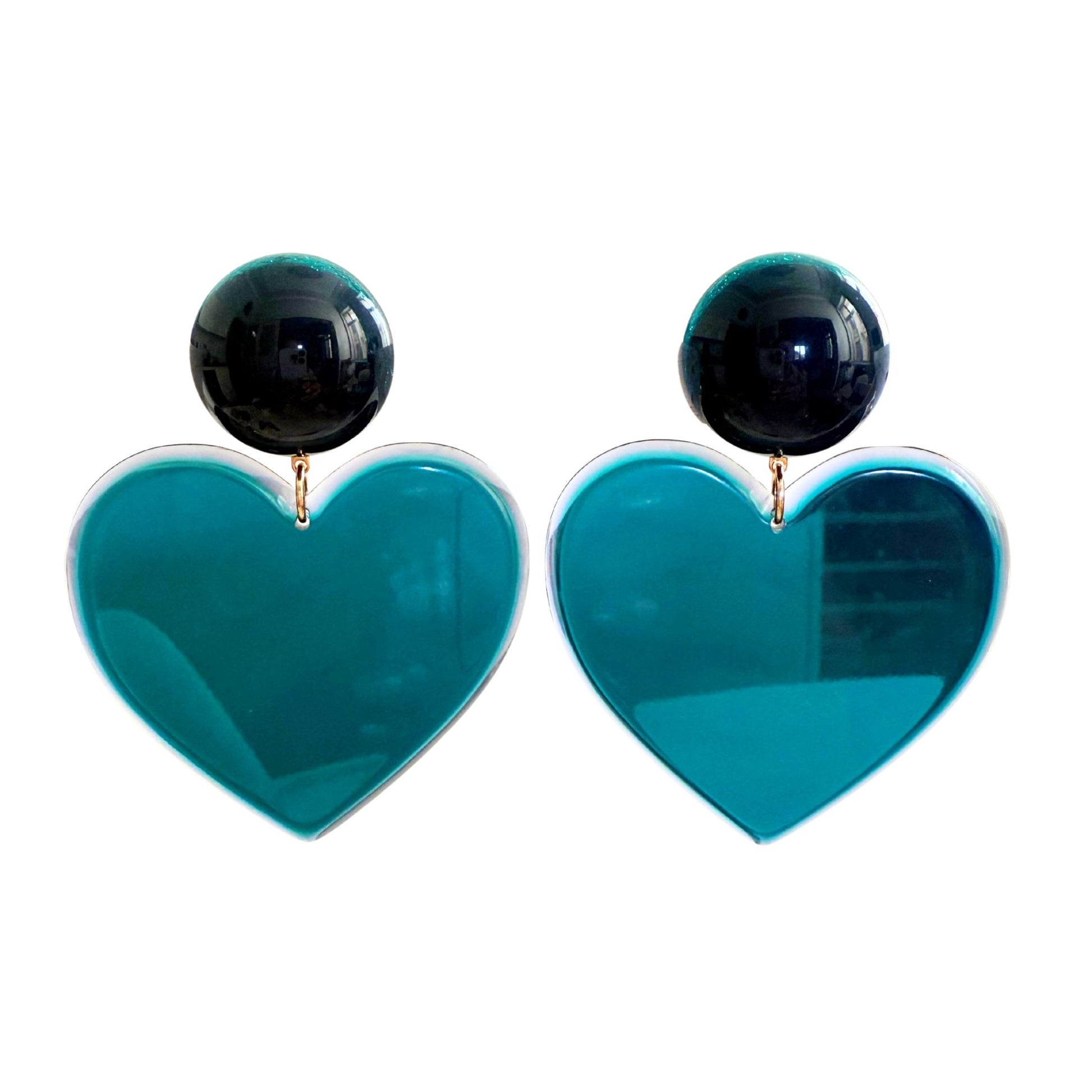 BOUCLES D'OREILLES FRANCINE BRAMLI: COEUR BLEU CANARD CABOCHON XL