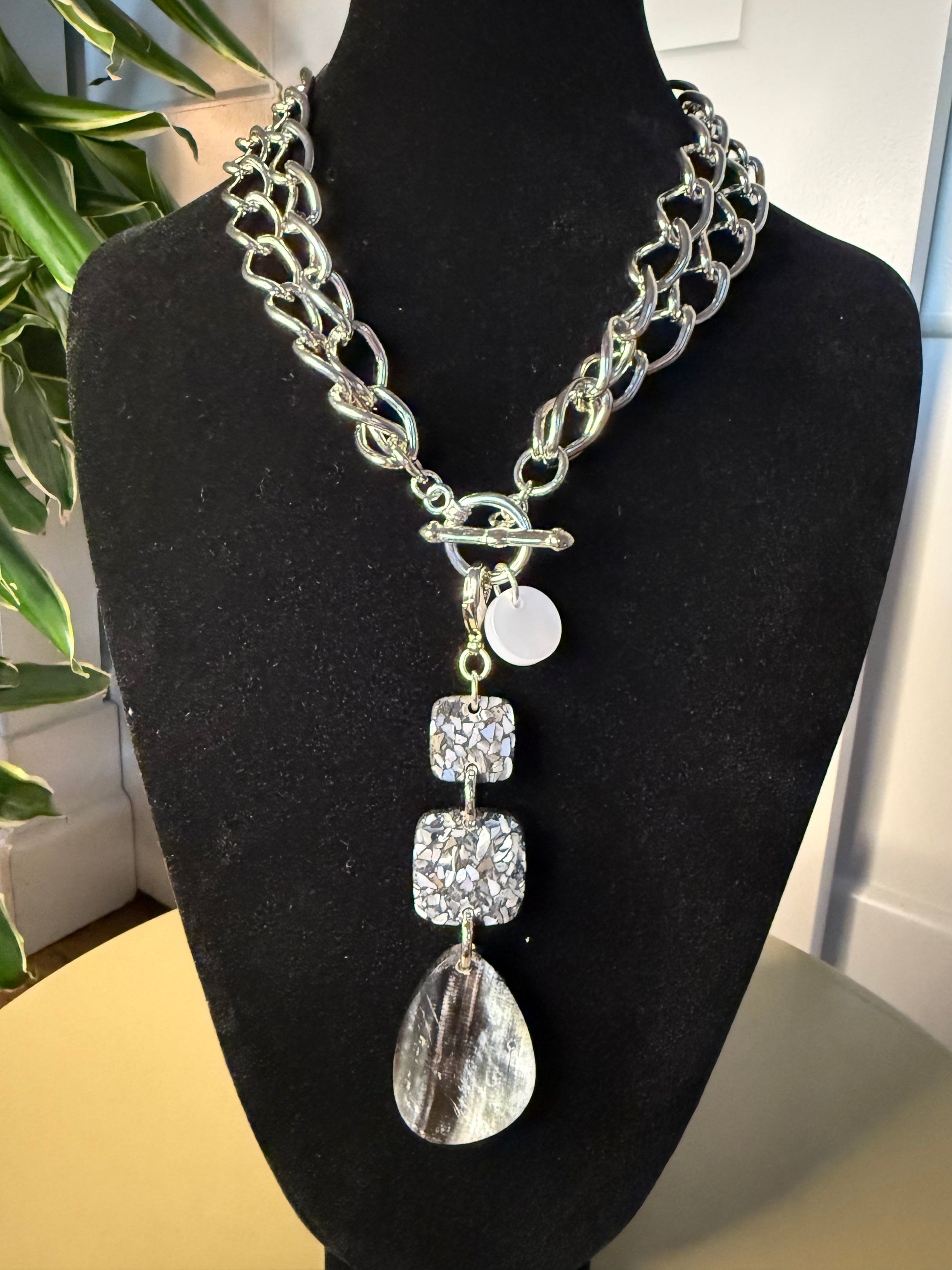 COLLIER FRANCINE BRAMLI: CHAÎNE DOUBLE ARGENTÉE (POUR CHARM) FERMOIR "MARIN"