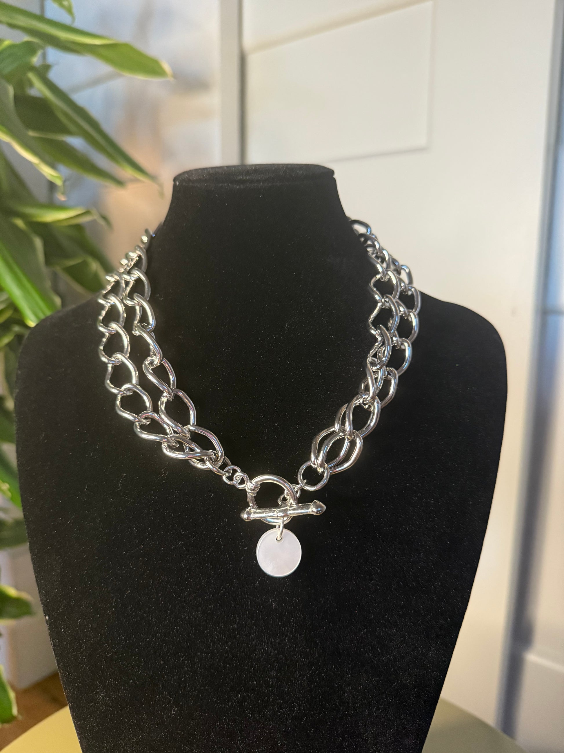 COLLIER FRANCINE BRAMLI: CHAÎNE DOUBLE ARGENTÉE (POUR CHARM) FERMOIR "MARIN"