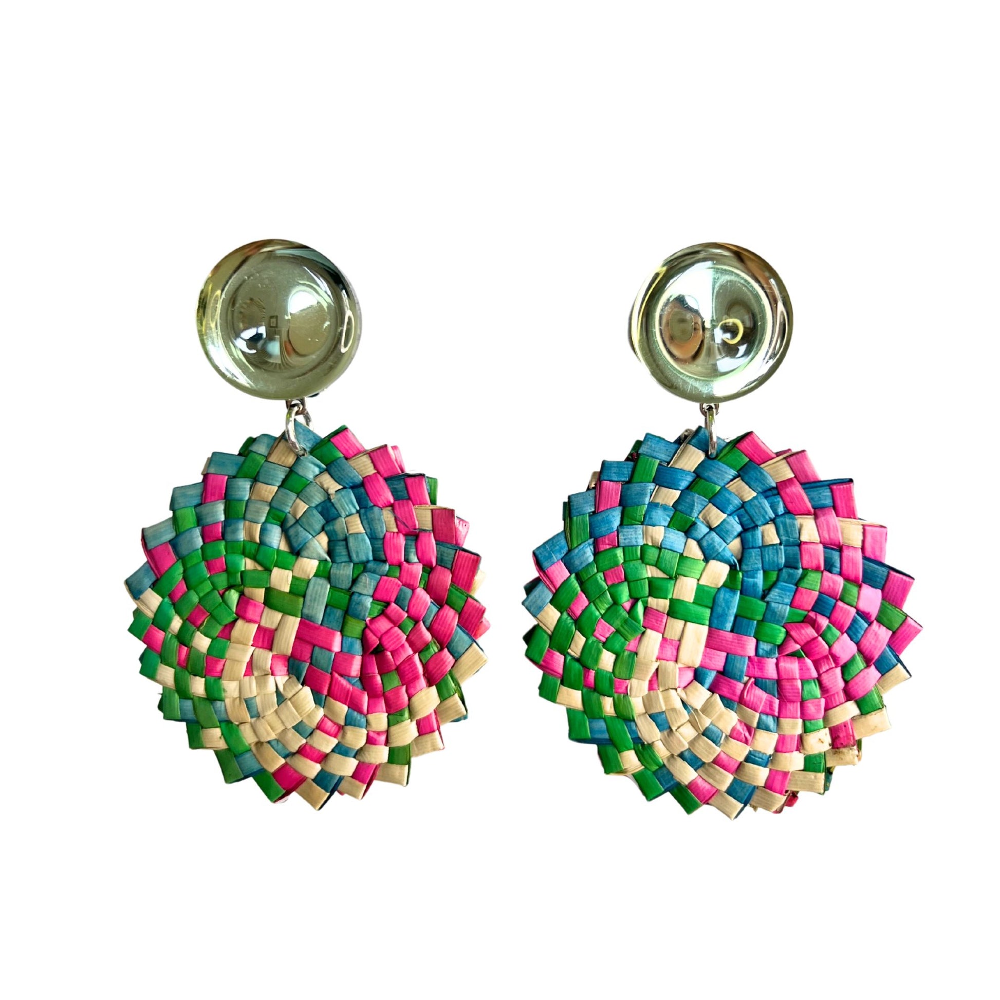 Boucles d'oreilles Francine Bramli: PLAGE M RAPHIA CABOCHON ANIS