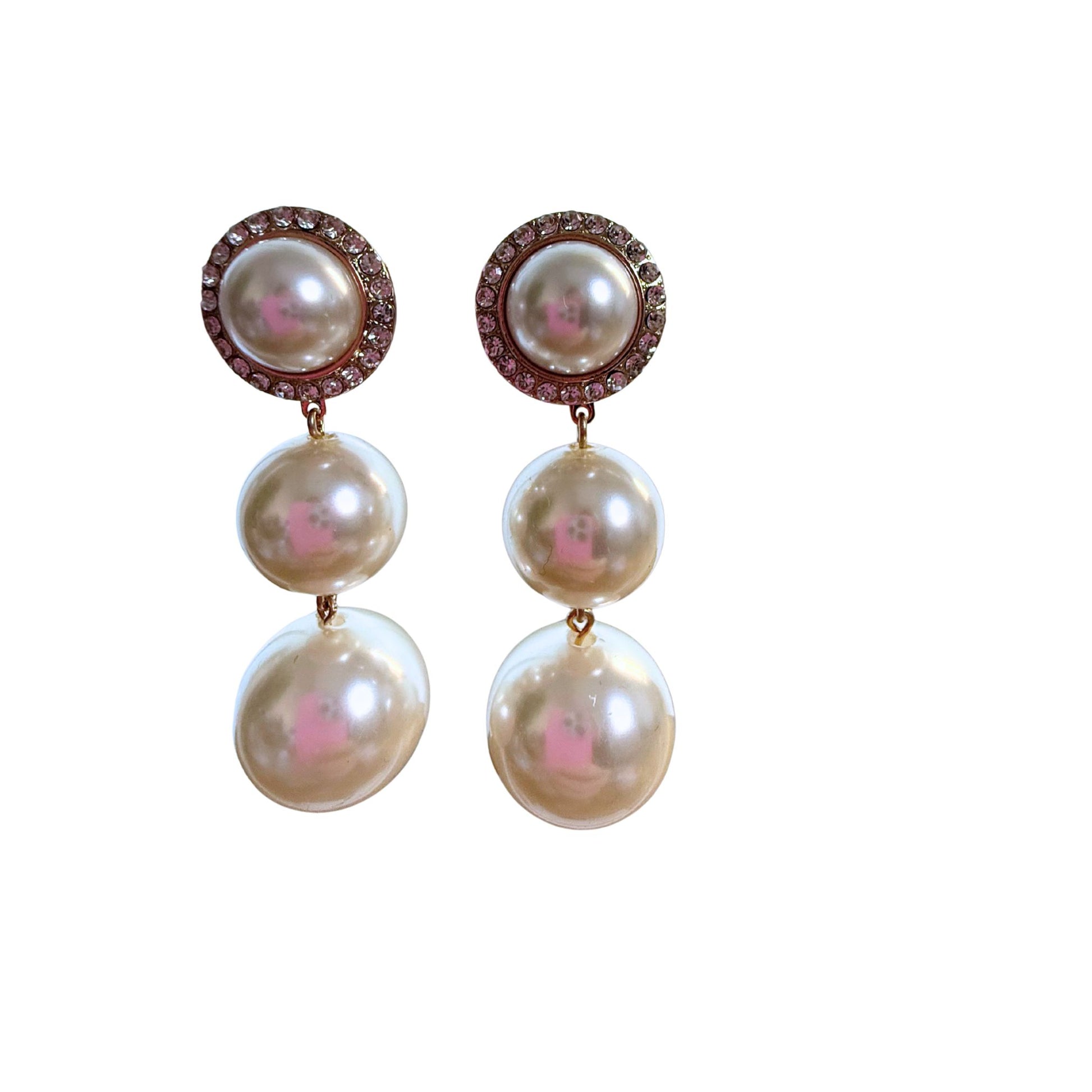 BOUCLES D'OREILLES FRANCINE BRAMLI: TRIO DE PERLES AVEC CRISTAUX