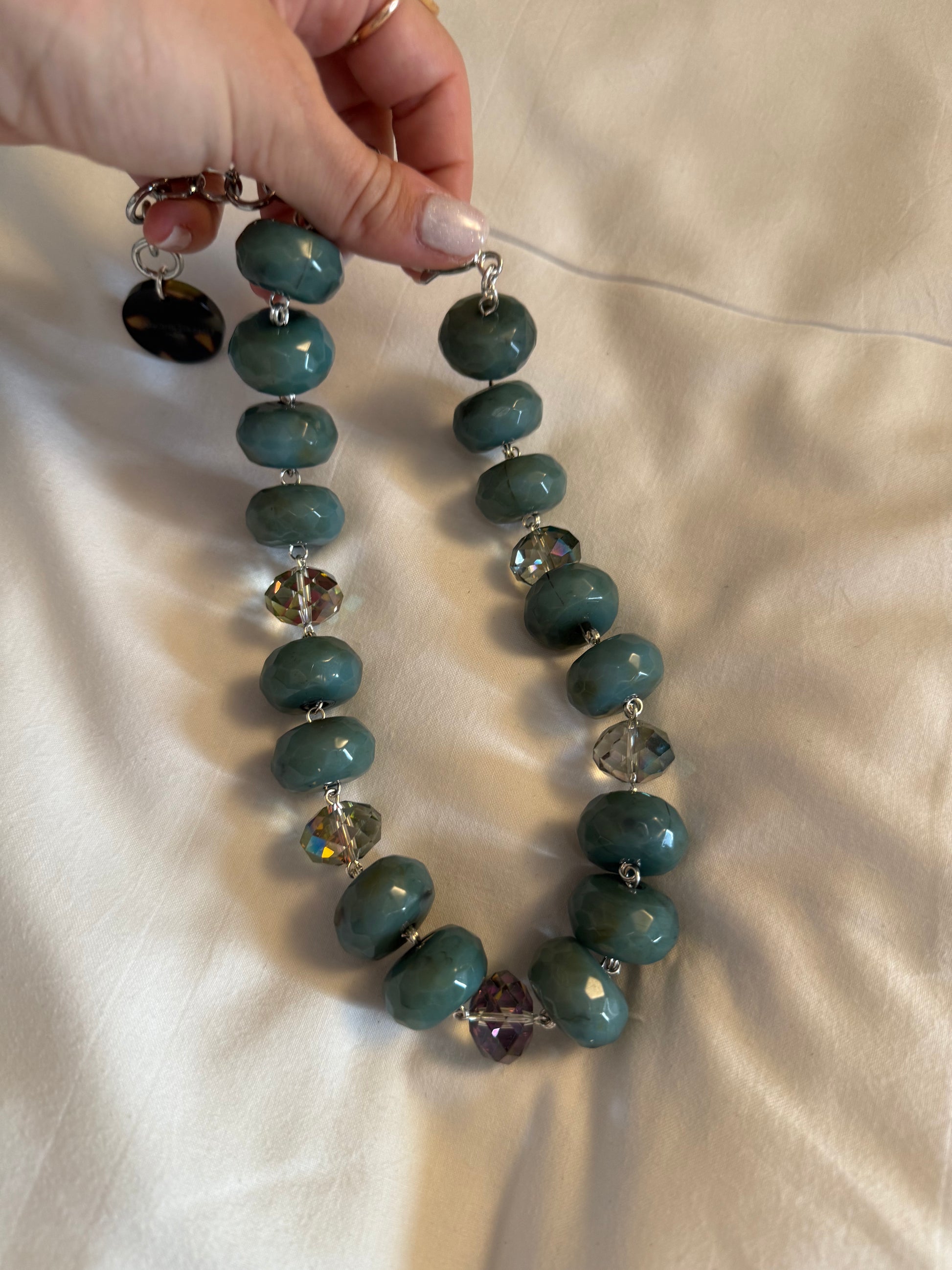 Collier FRANCINE BRAMLI : vert canard et cristaux