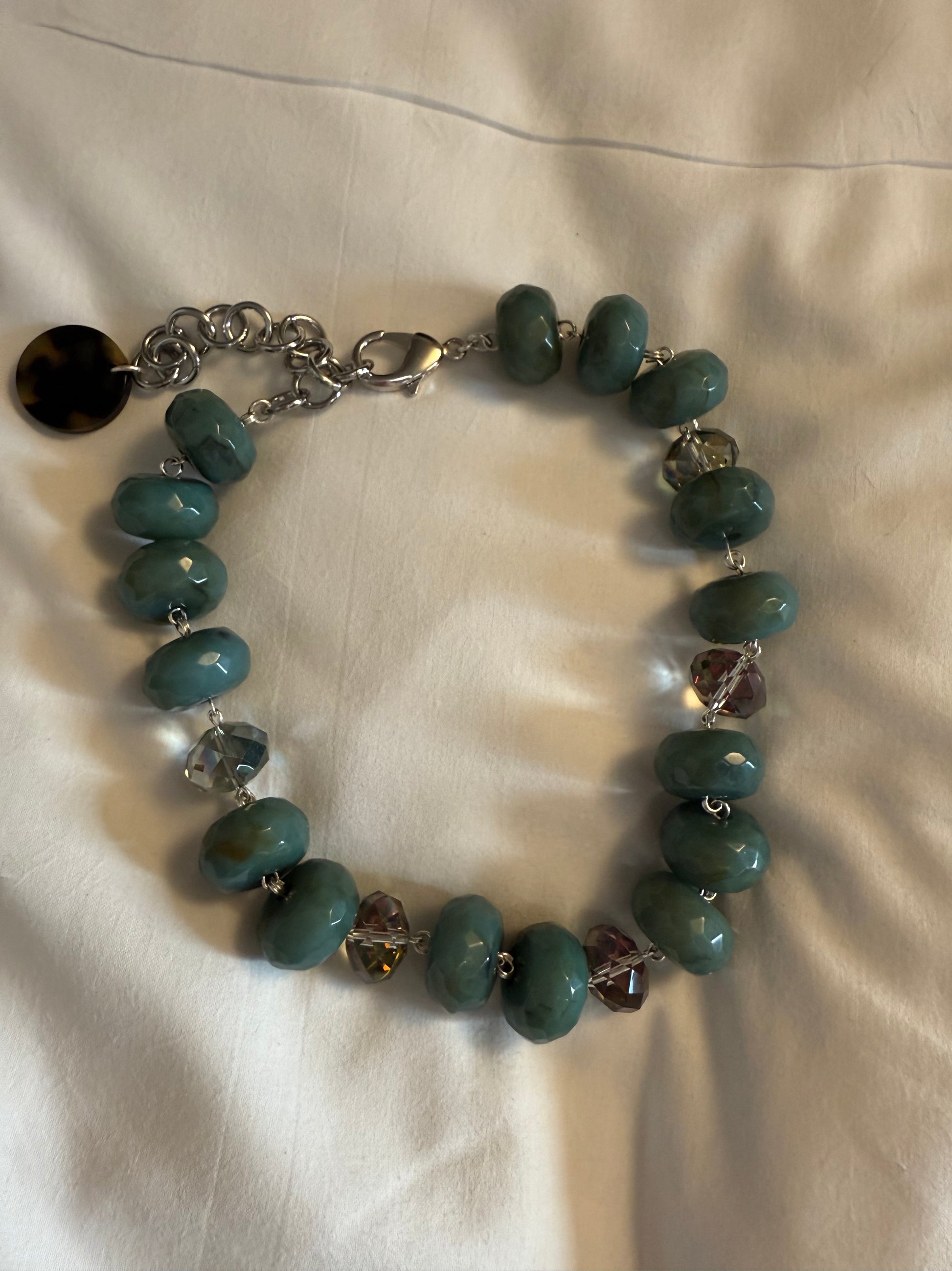 Collier FRANCINE BRAMLI : vert canard et cristaux