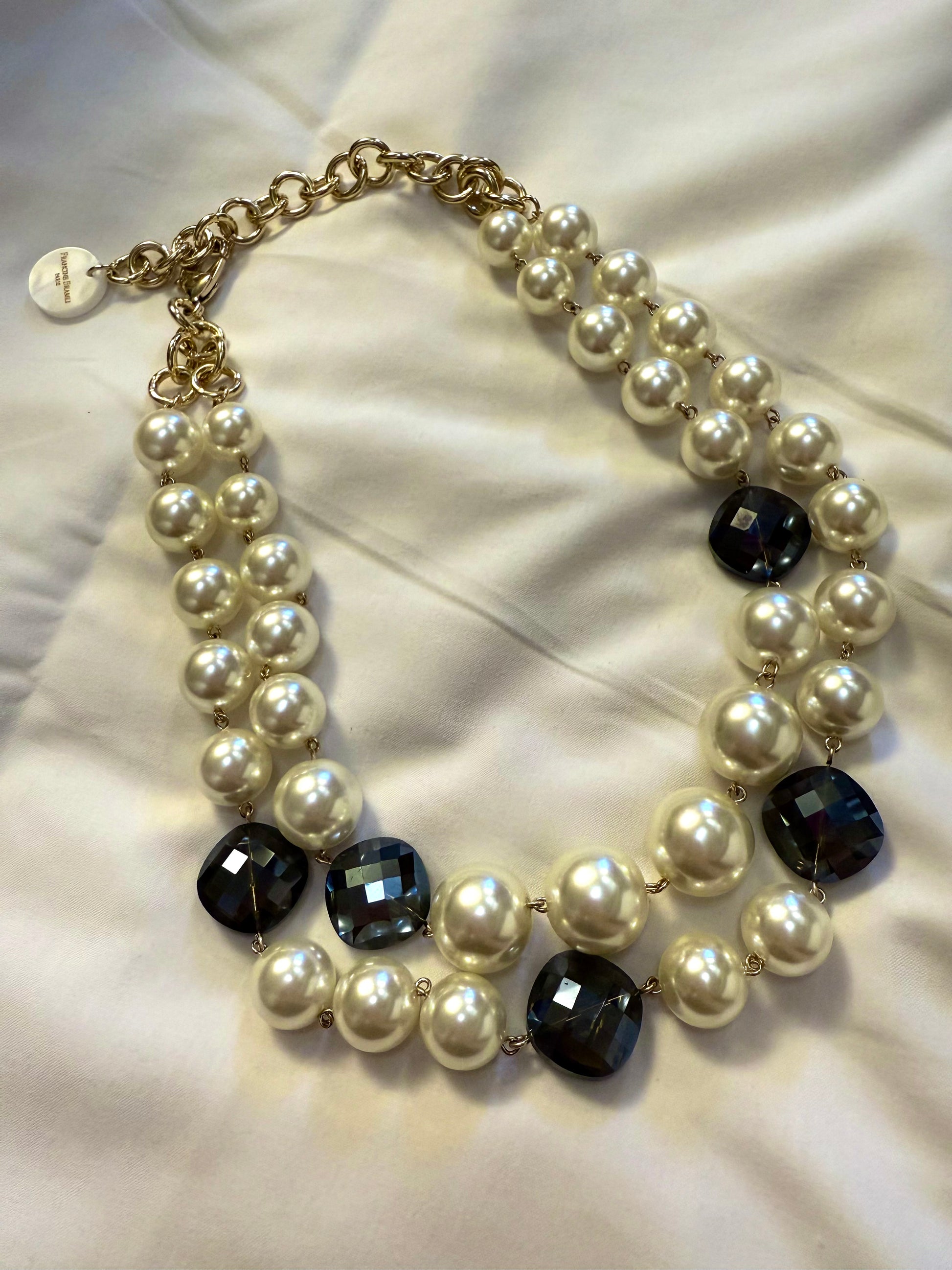 Collier 2 rangées FRANCINE BRAMLI: perles et cristaux anthracite.