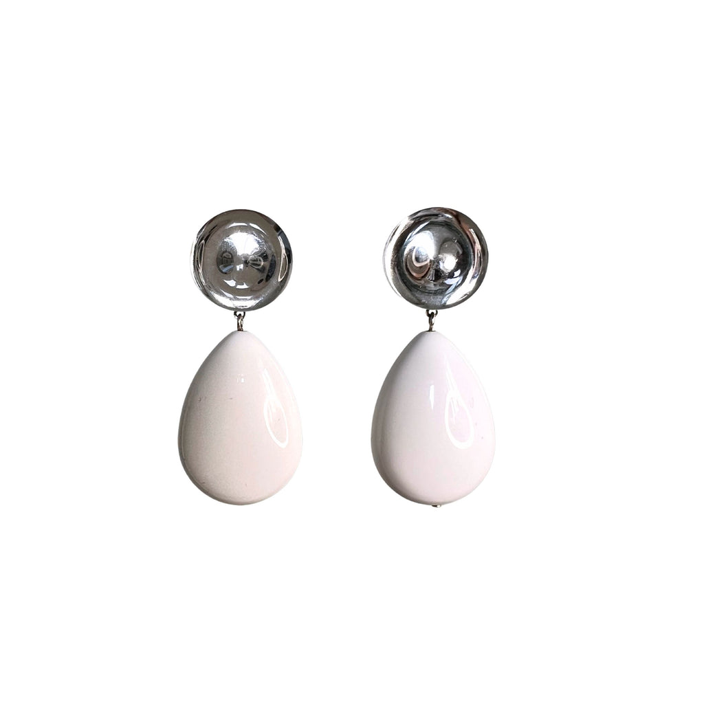 Boucles d'oreilles Francine Bramli: EDITION LIMITÉE BLANCHE ET CABOCHON TRANPARENT
