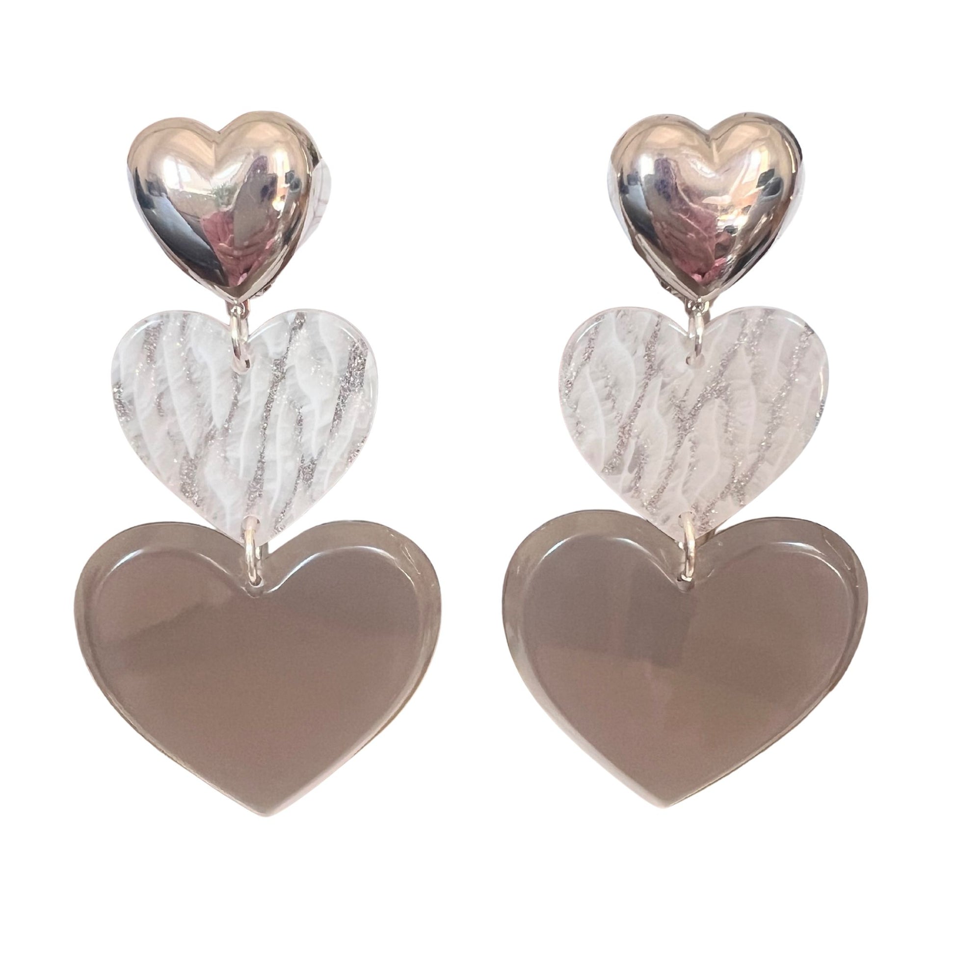 Boucles d'oreilles FRANCINE BRAMLI: COEUR TRIPE GRISE ET ARGENT