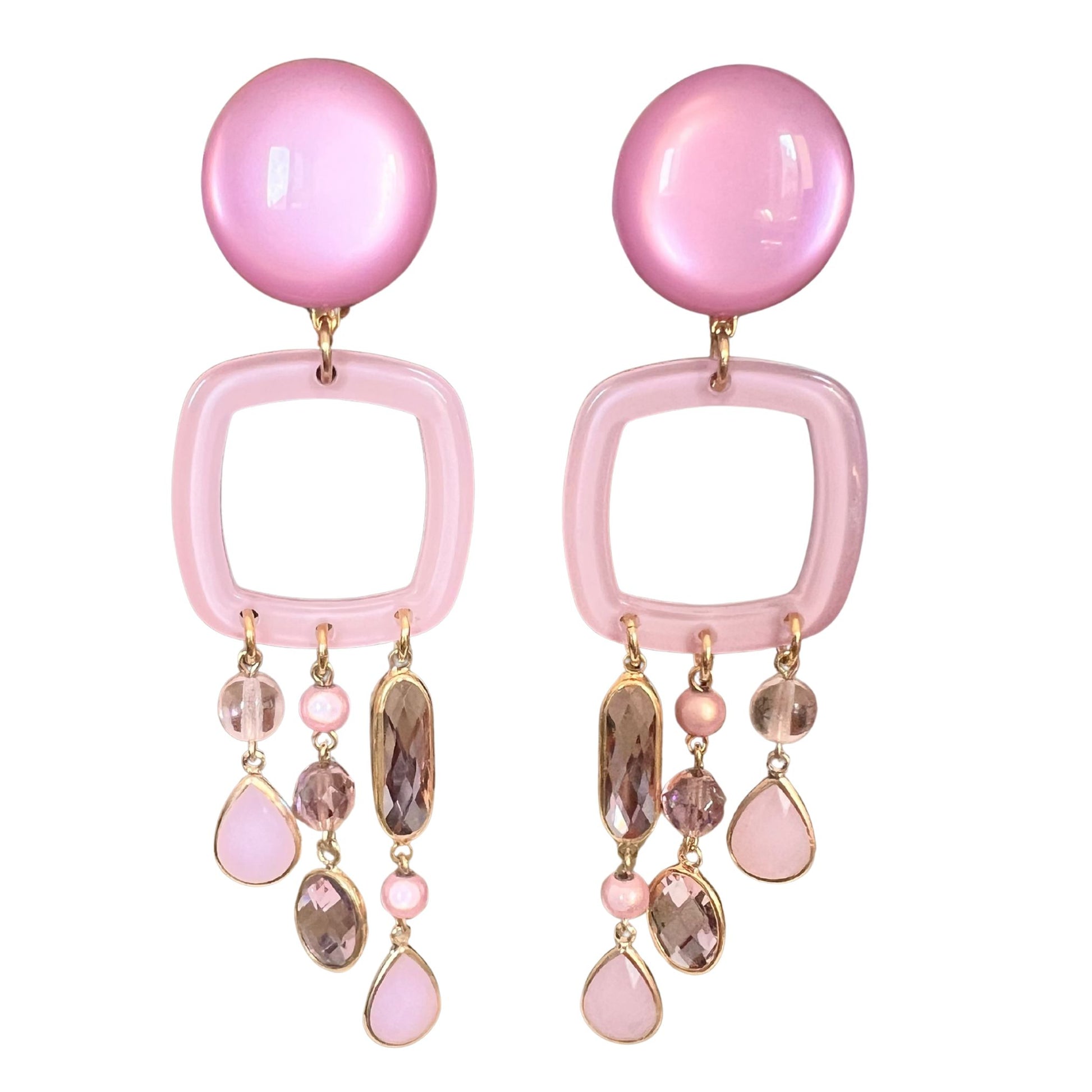 Boucles d'oreilles FRANCINE BRAMLI:EDITION LIMITÉE  CRISTAUX ET RÉSINE ROSE