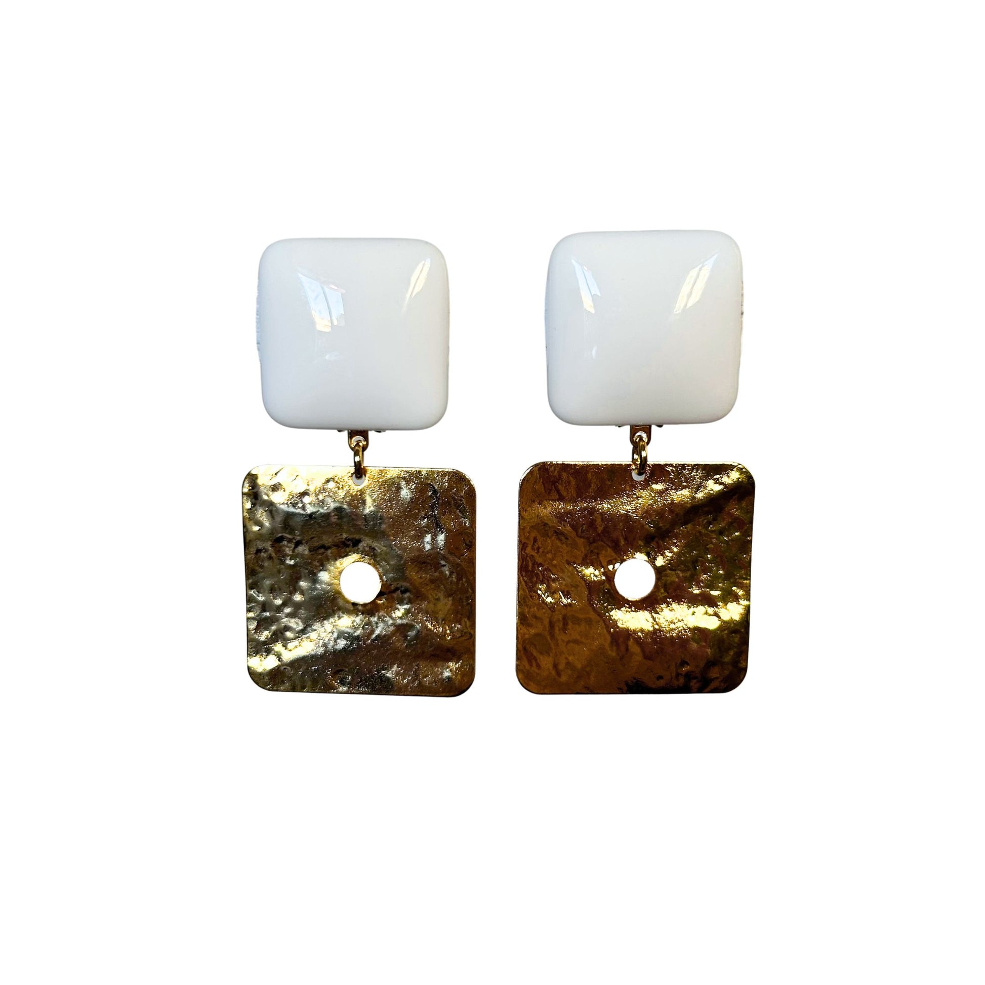 Boucle d'oreilles FRANCINE BRAMLI: EDITION LIMITÉE CARRÉ BLANCHE ET DORÉE