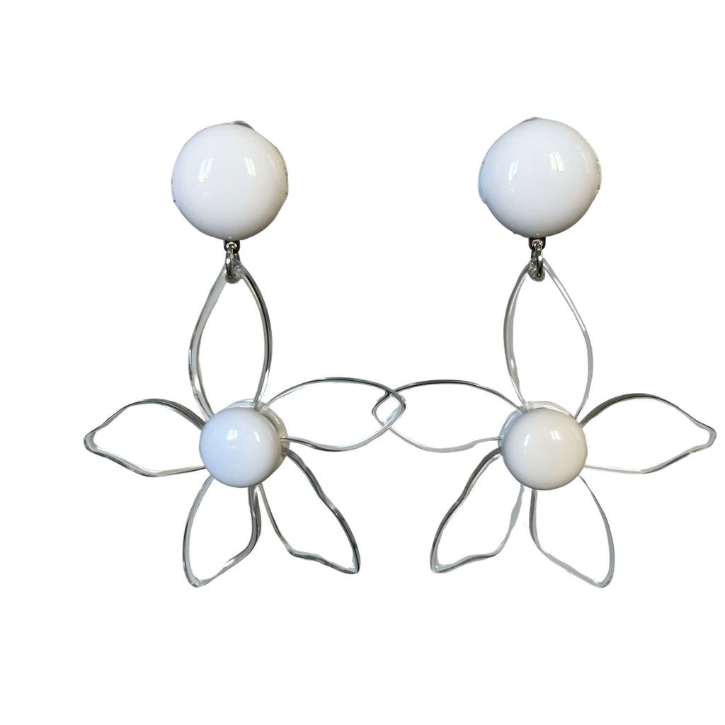 Boucle d'oreilles FRANCINE BRAMLI: FLORE BLANCHES ET TRANSPARENTES