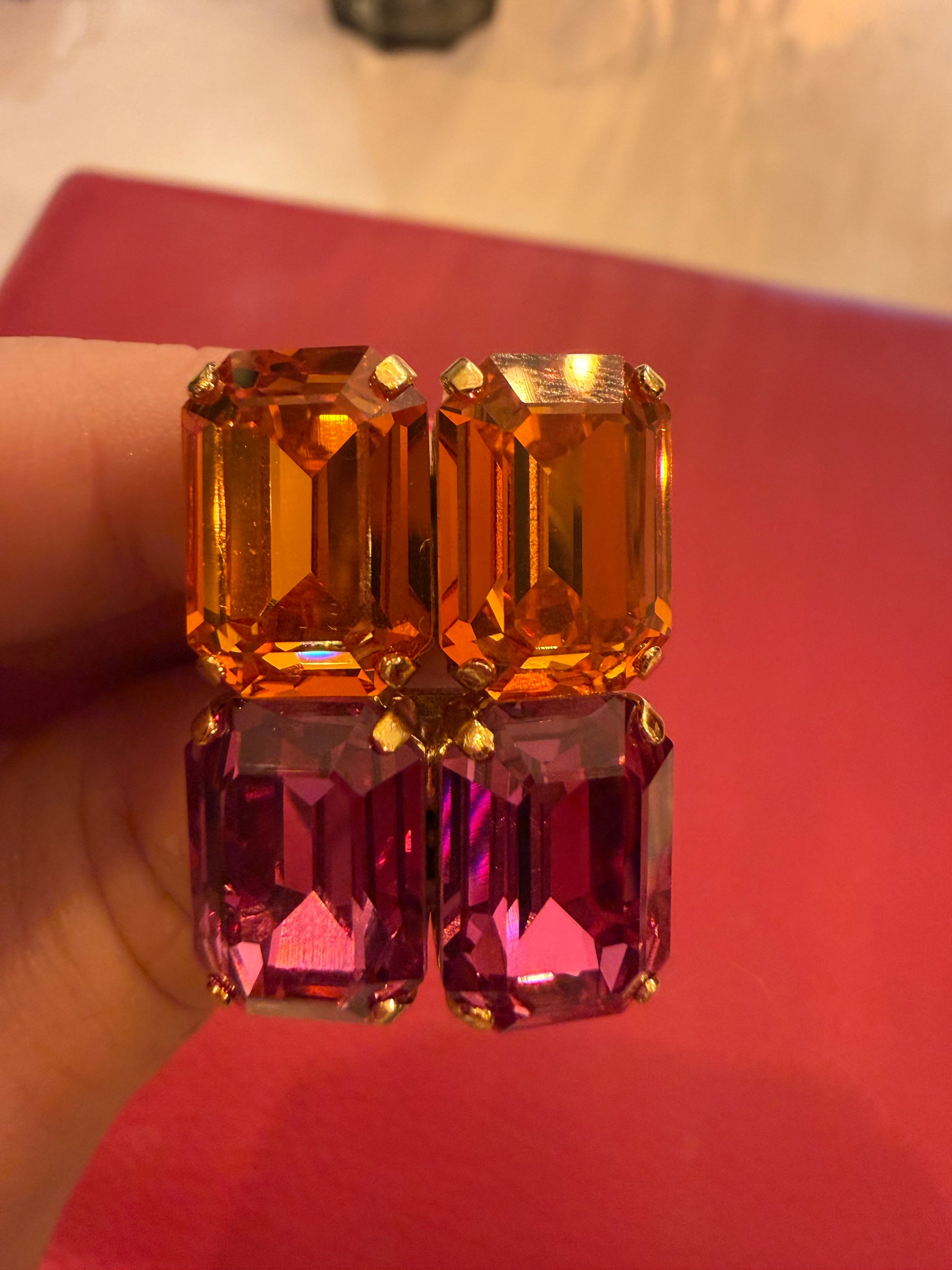 BAGUE CARRÉ DE CHOCOLAT ROSE ET ORANGE