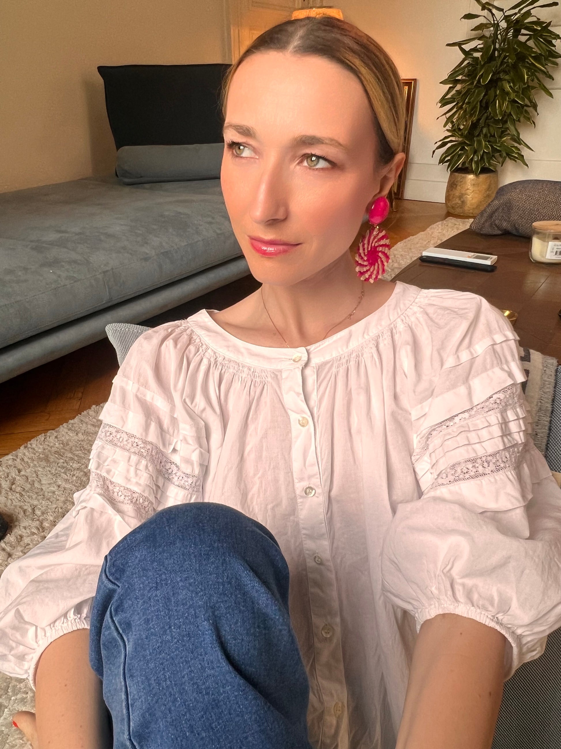 Boucles d'oreilles Francine Bramli: PLAGE M RAPHIA FUSHIA