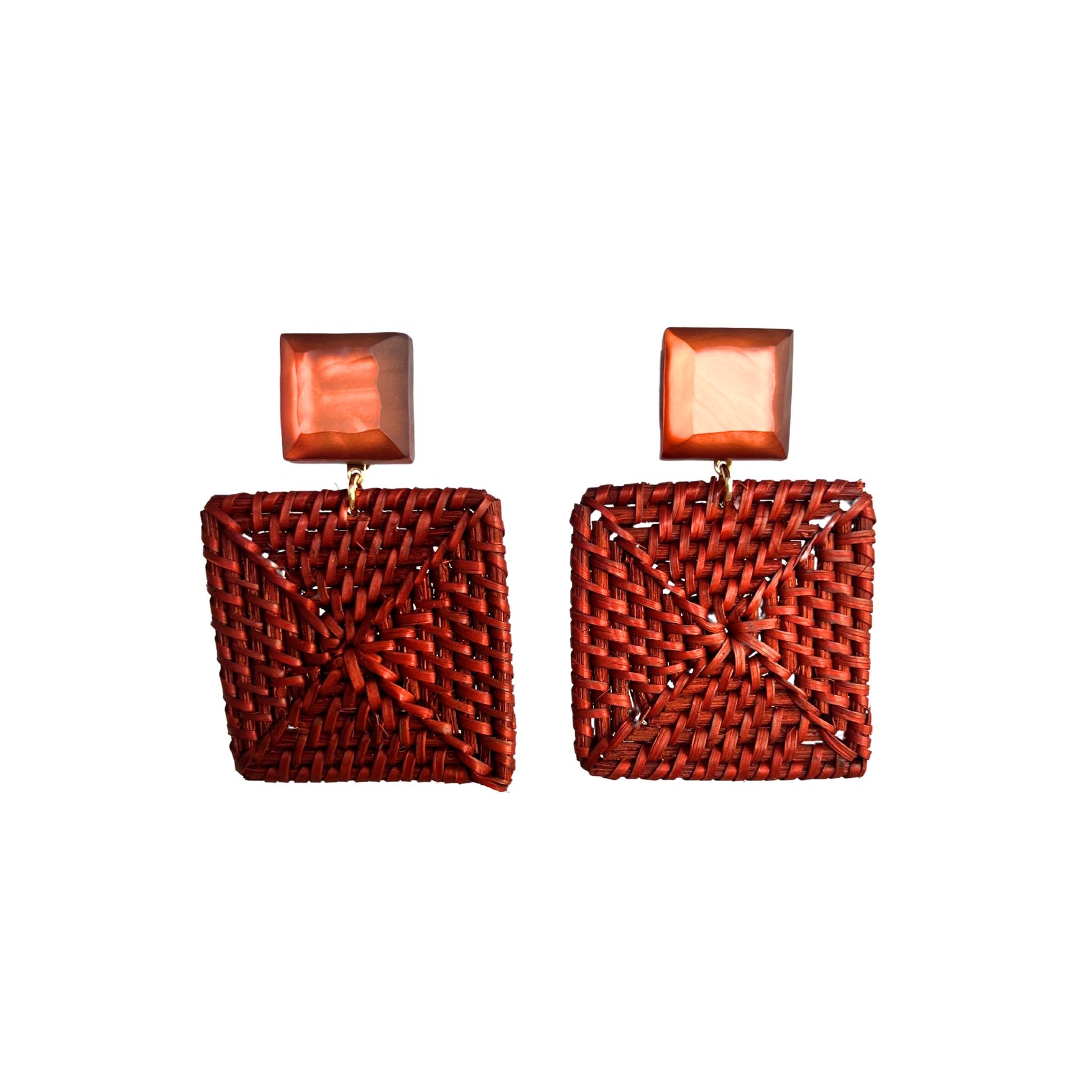 Boucles d'oreilles Francine Bramli: PLAGE RAPHIA CARRÉ MARRON